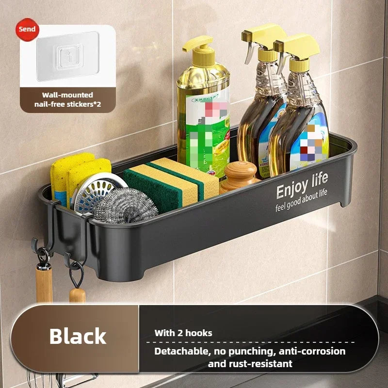 Kitchen Sink Drain Rack Organizer ABS Plastic Self-draining Sink Shelf Soap Sponge Holder Dishcloth Towel Rack Filter Basket