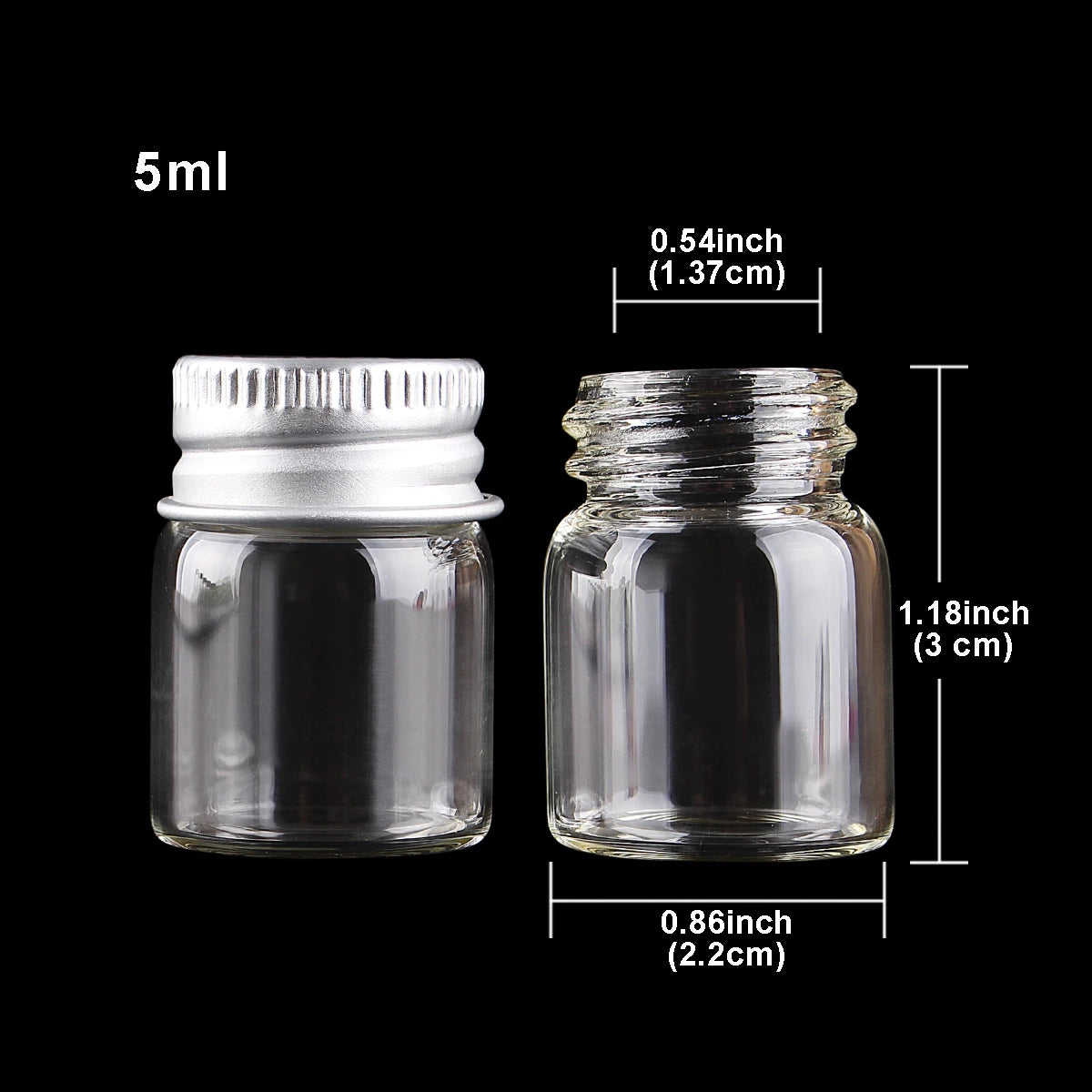 10 pieces 5ml/6ml/7ml/10ml/14ml/18ml/20ml/25ml/30ml Glass Bottles with Aluminium Lids Small Mini Glass Jars 9 Sizes U-pick