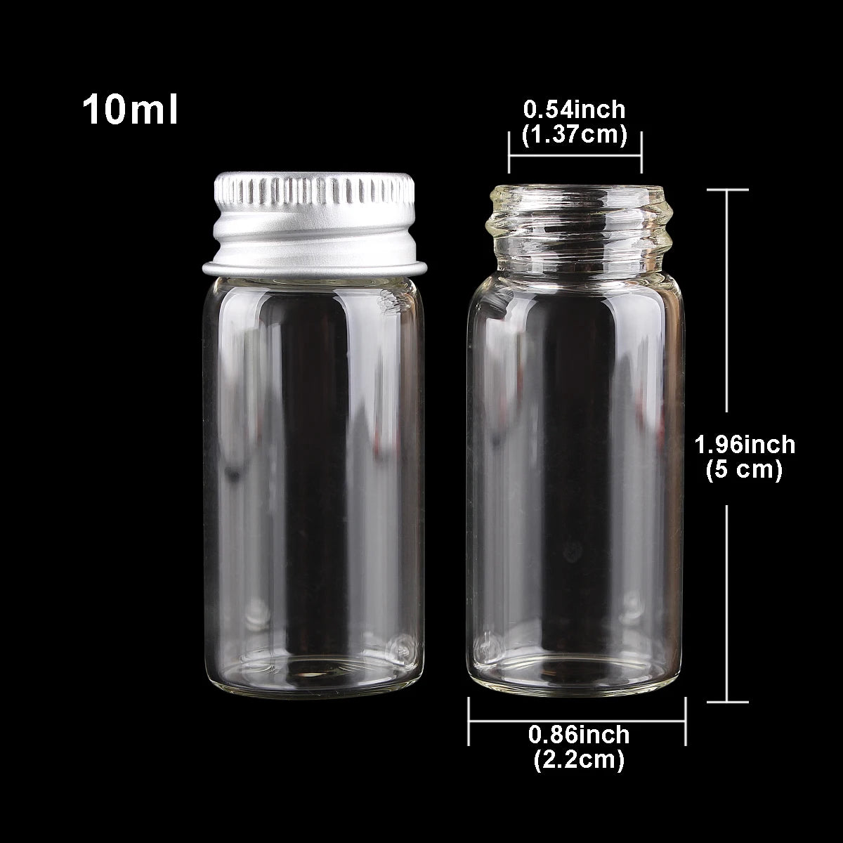 10 pieces 5ml/6ml/7ml/10ml/14ml/18ml/20ml/25ml/30ml Glass Bottles with Aluminium Lids Small Mini Glass Jars 9 Sizes U-pick