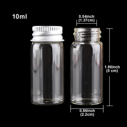 10 pieces 5ml/6ml/7ml/10ml/14ml/18ml/20ml/25ml/30ml Glass Bottles with Aluminium Lids Small Mini Glass Jars 9 Sizes U-pick