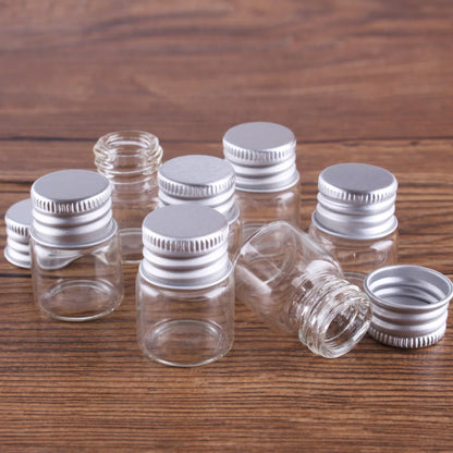 10 pieces 5ml/6ml/7ml/10ml/14ml/18ml/20ml/25ml/30ml Glass Bottles with Aluminium Lids Small Mini Glass Jars 9 Sizes U-pick