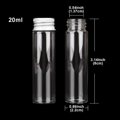 10 pieces 5ml/6ml/7ml/10ml/14ml/18ml/20ml/25ml/30ml Glass Bottles with Aluminium Lids Small Mini Glass Jars 9 Sizes U-pick