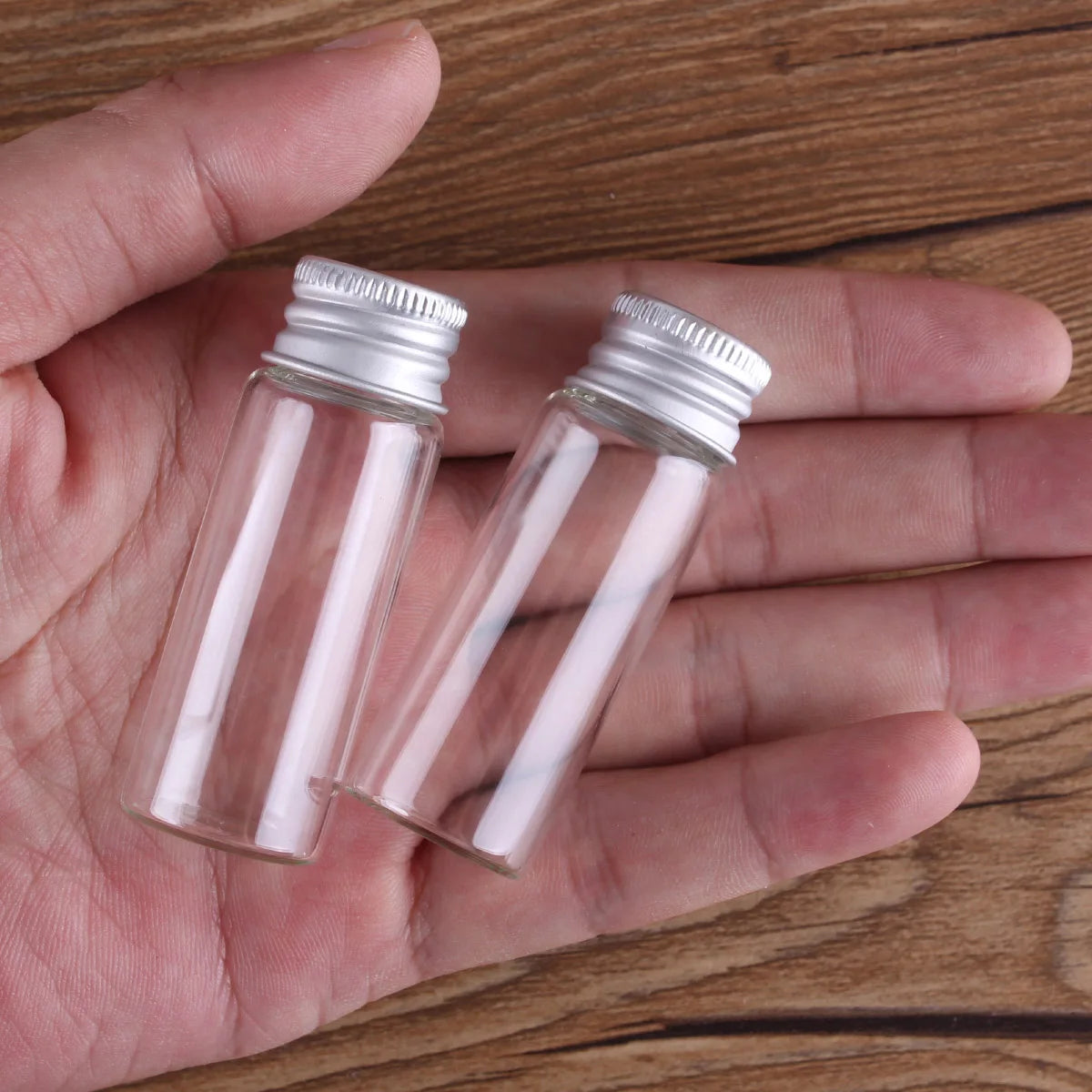 10 pieces 5ml/6ml/7ml/10ml/14ml/18ml/20ml/25ml/30ml Glass Bottles with Aluminium Lids Small Mini Glass Jars 9 Sizes U-pick
