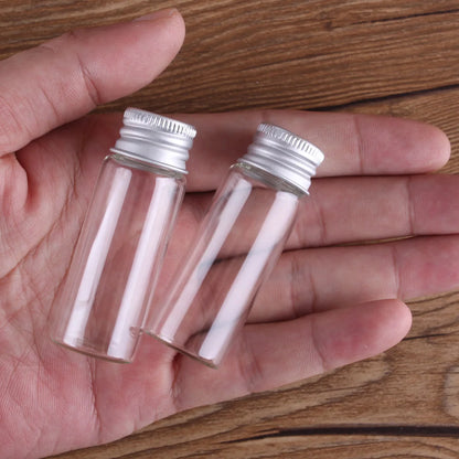 10 pieces 5ml/6ml/7ml/10ml/14ml/18ml/20ml/25ml/30ml Glass Bottles with Aluminium Lids Small Mini Glass Jars 9 Sizes U-pick