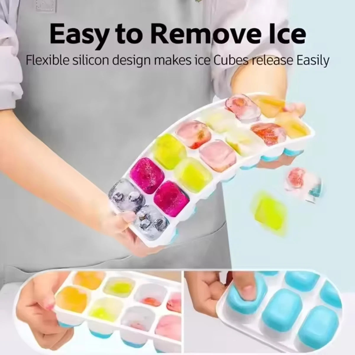 4-Pack Random Color Ice Cube Mold Set, with a Tray with 14 Compartments, Multifunctional Chocolate Mold with Removable Lid, Stackable Ice Trays with Lids, Suitable for Freezing, Ideal for Making Cocktail Whiskey, Kitchen Tool