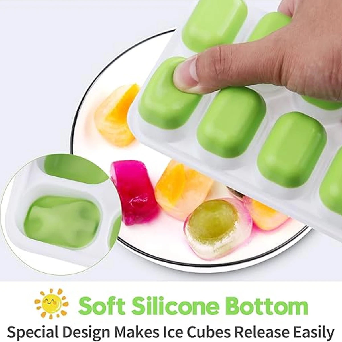 4-Pack Random Color Ice Cube Mold Set, with a Tray with 14 Compartments, Multifunctional Chocolate Mold with Removable Lid, Stackable Ice Trays with Lids, Suitable for Freezing, Ideal for Making Cocktail Whiskey, Kitchen Tool