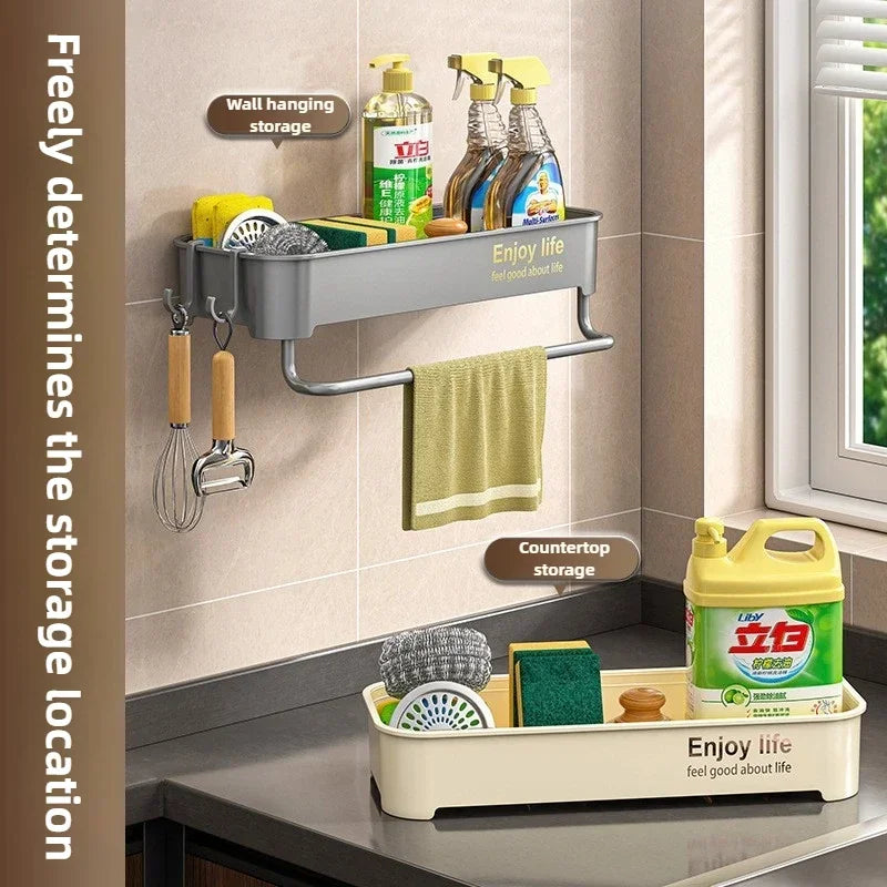 Kitchen Sink Drain Rack Organizer ABS Plastic Self-draining Sink Shelf Soap Sponge Holder Dishcloth Towel Rack Filter Basket
