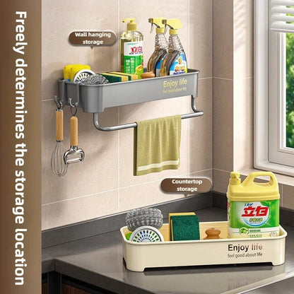 Kitchen Sink Drain Rack Organizer ABS Plastic Self-draining Sink Shelf Soap Sponge Holder Dishcloth Towel Rack Filter Basket