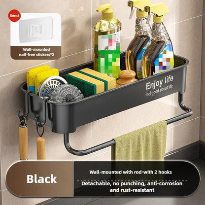 Kitchen Sink Drain Rack Organizer ABS Plastic Self-draining Sink Shelf Soap Sponge Holder Dishcloth Towel Rack Filter Basket