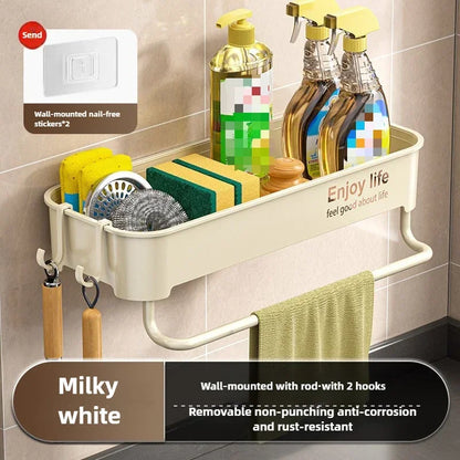 Kitchen Sink Drain Rack Organizer ABS Plastic Self-draining Sink Shelf Soap Sponge Holder Dishcloth Towel Rack Filter Basket