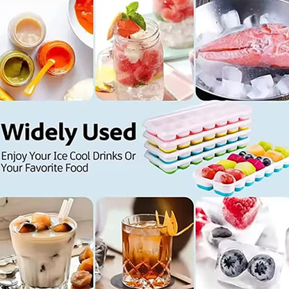 4-Pack Random Color Ice Cube Mold Set, with a Tray with 14 Compartments, Multifunctional Chocolate Mold with Removable Lid, Stackable Ice Trays with Lids, Suitable for Freezing, Ideal for Making Cocktail Whiskey, Kitchen Tool
