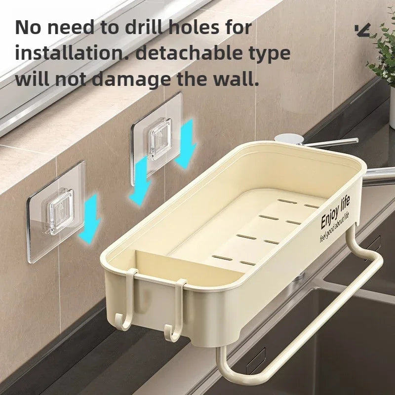 Kitchen Sink Drain Rack Organizer ABS Plastic Self-draining Sink Shelf Soap Sponge Holder Dishcloth Towel Rack Filter Basket