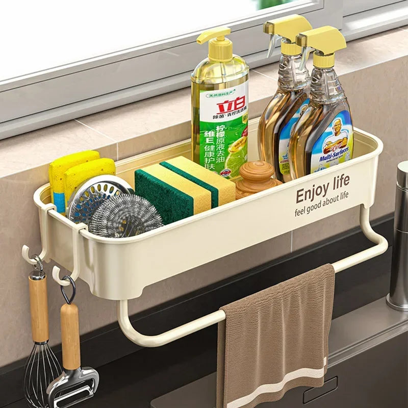Kitchen Sink Drain Rack Organizer ABS Plastic Self-draining Sink Shelf Soap Sponge Holder Dishcloth Towel Rack Filter Basket