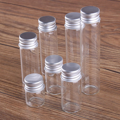 10 pieces 5ml/6ml/7ml/10ml/14ml/18ml/20ml/25ml/30ml Glass Bottles with Aluminium Lids Small Mini Glass Jars 9 Sizes U-pick
